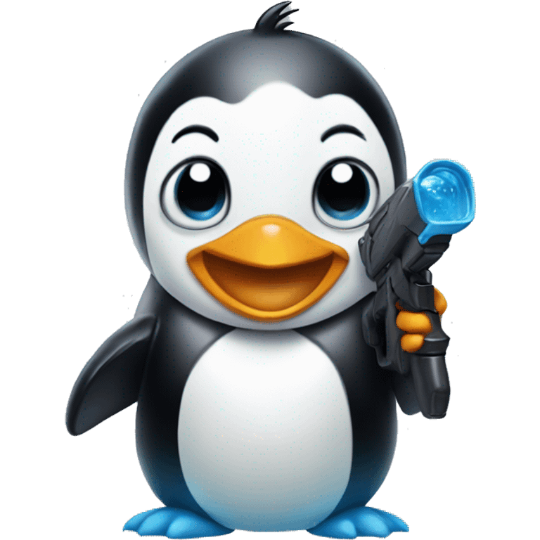 penguin with a water shotgun smiling emoji