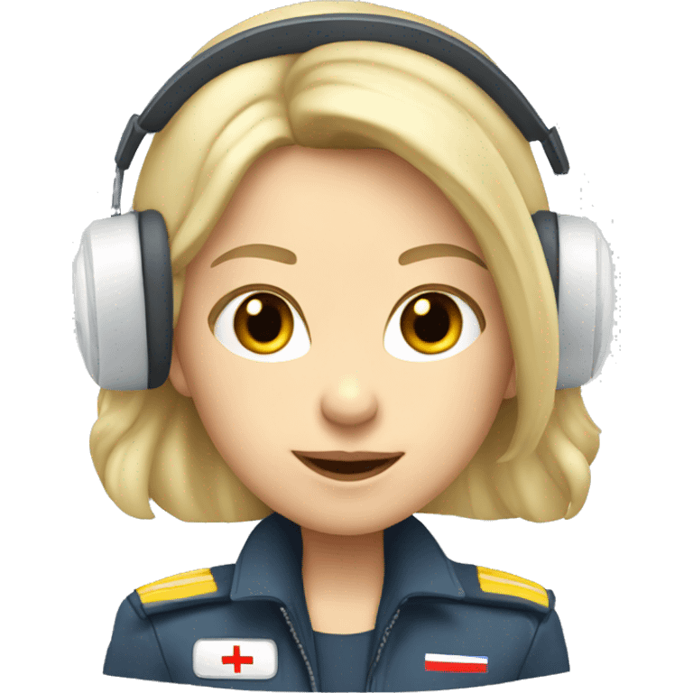 Blonde Russian pilot girl with long hair with white headset and microphone  emoji