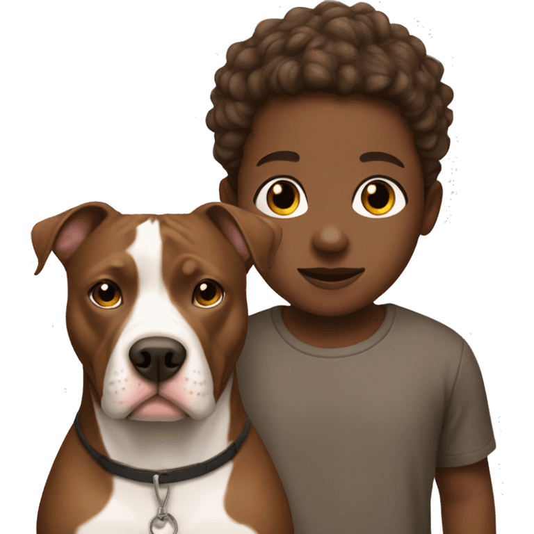 A brown skin boy and a white and brown pitbull emoji