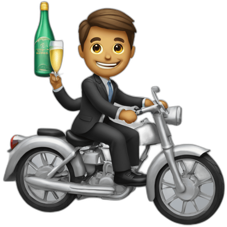 guy in a suit riding a kids bike and drinking champagne emoji