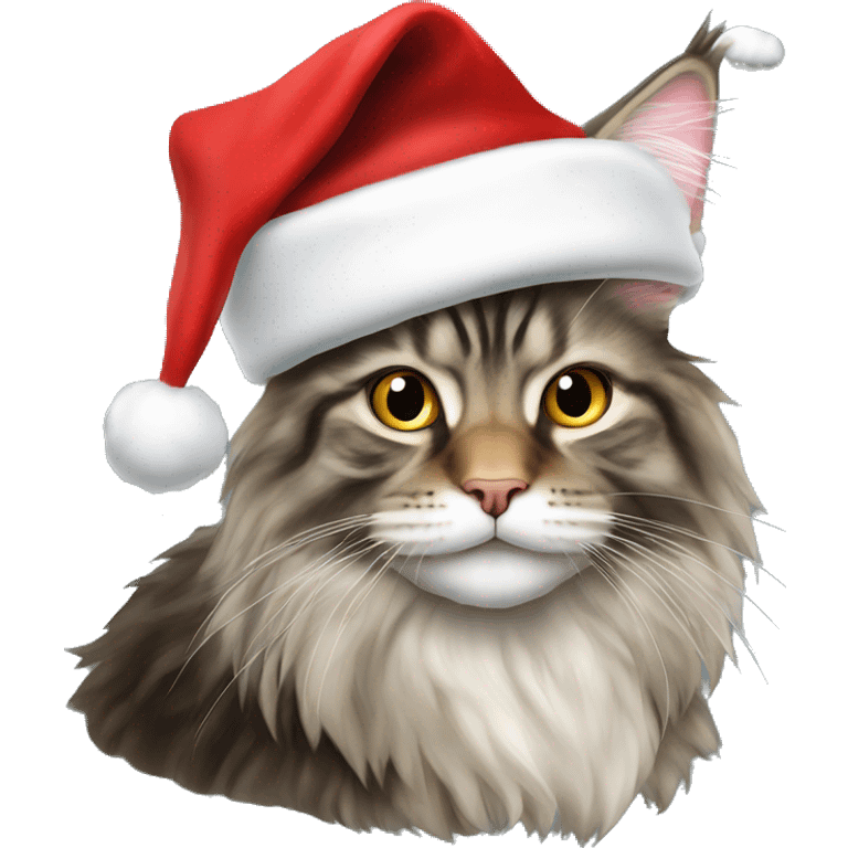 Maine Coon wearing Santa hat emoji