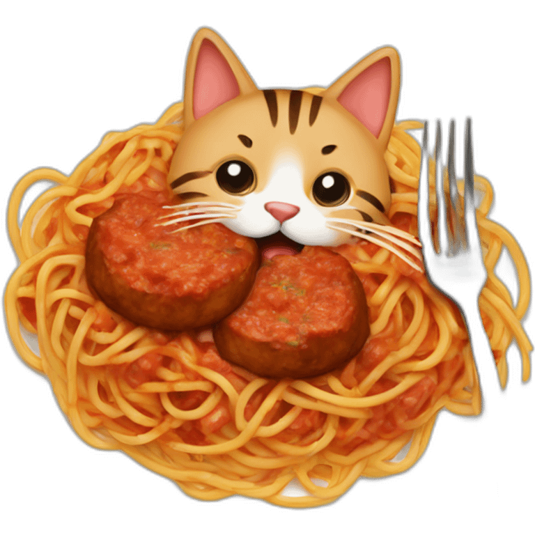 a-cat-who-eats-spaghetti-bolognese-with-meatballs-on-a-plate emoji