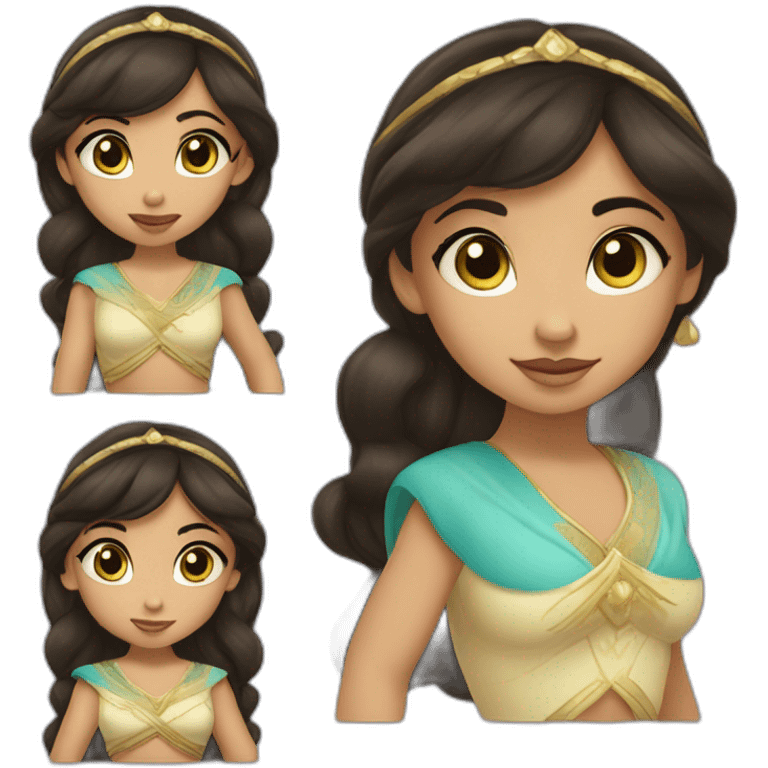 caucasian toddler with dark brown mid length hair with bangs dressed as princess jasmine of alladin emoji