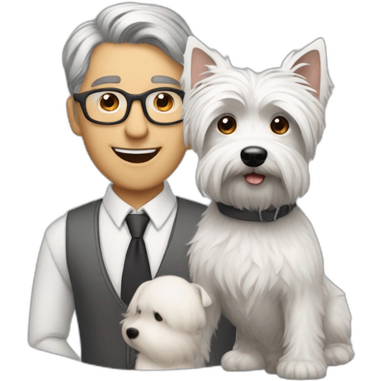 Gray hair man with glasses anda with westie dog girl emoji