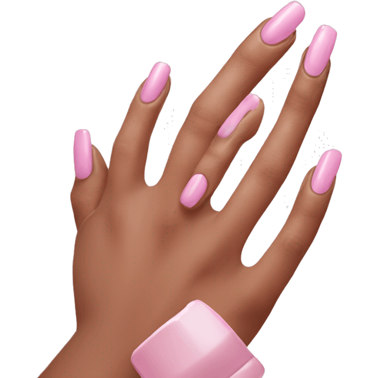 Light pink nails holding nail polish emoji