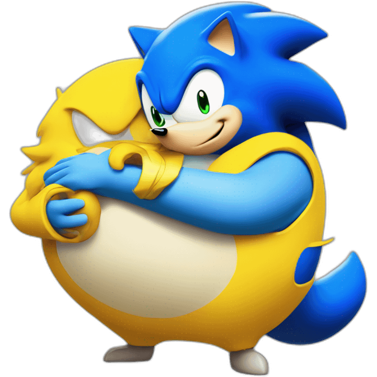 obese blue sonic the hedgehog hugging yellow tails emoji