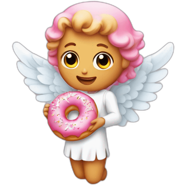 an angel eating a pink frosted donut emoji