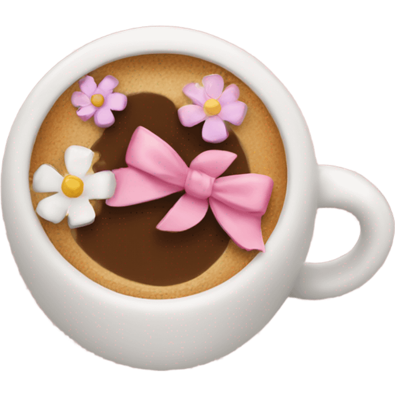 cute coffee cup with bows and flowers emoji