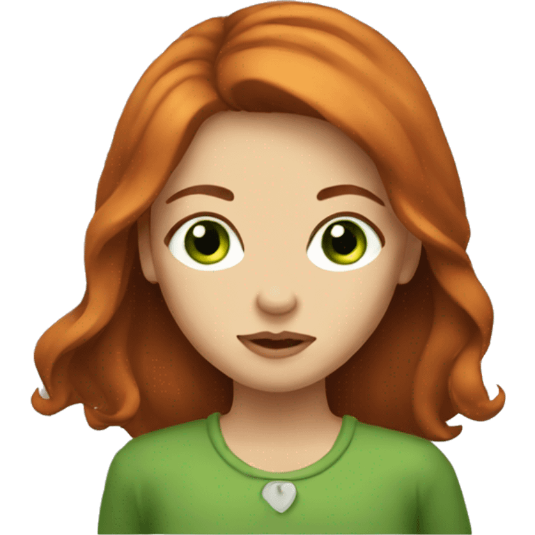 A green eye girl with long auburn hair  emoji