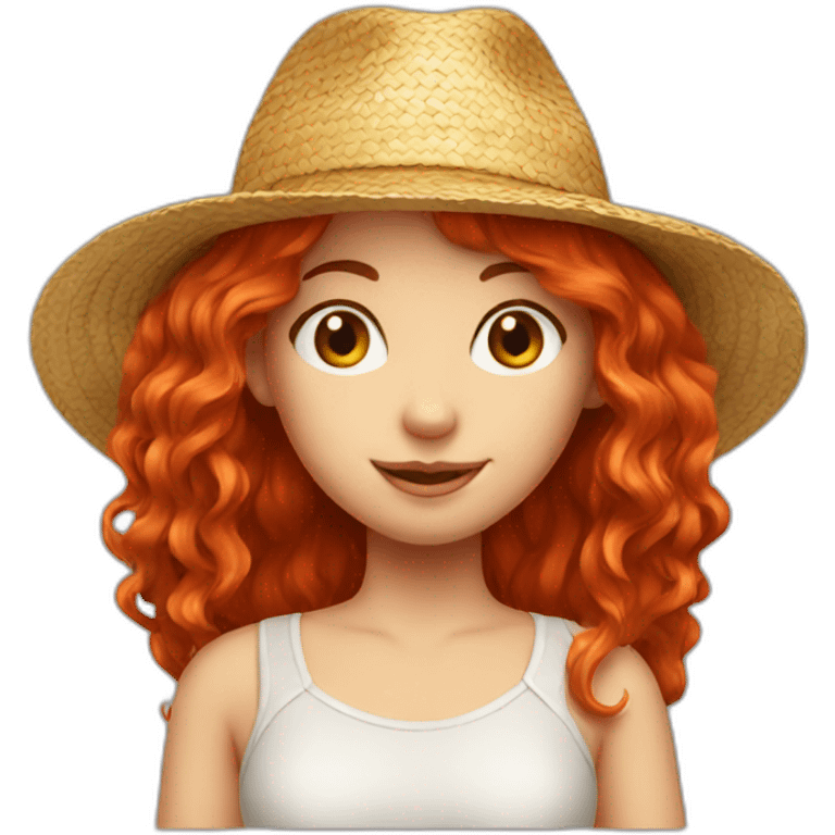 Red haired girl with straw hat red emoji