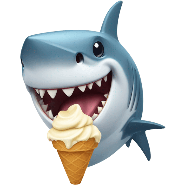 Shark smiling while eating an ice cream emoji