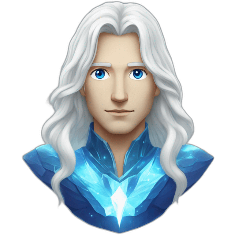 male nordic pleiadian with long white hair and blue eyes, crystal necklace emoji