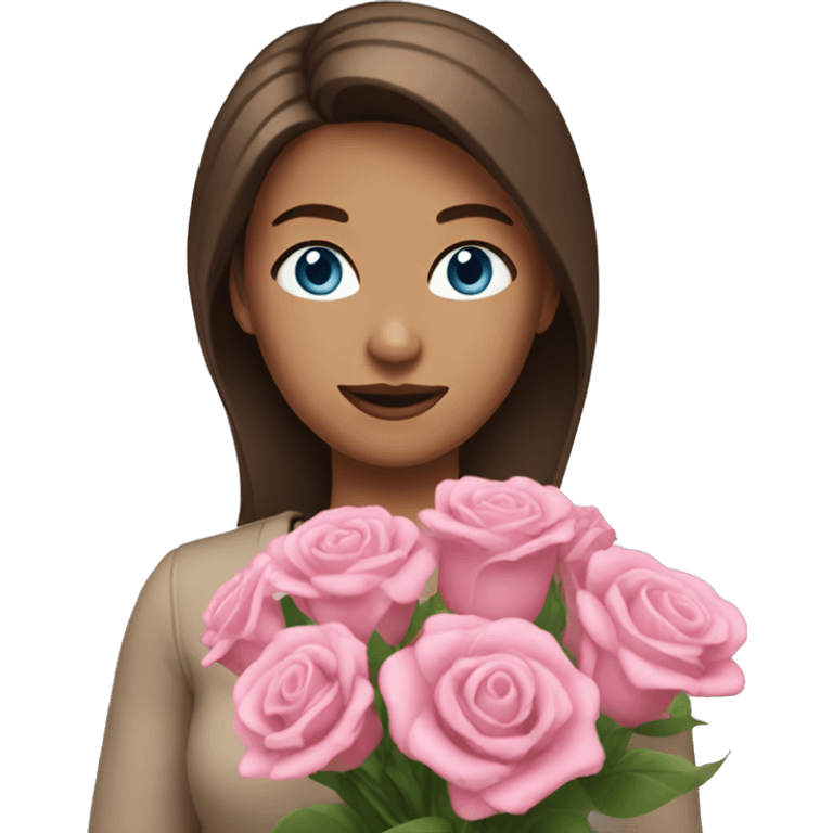 woman with blue eyes brown hair and pink bouquet in the hand emoji