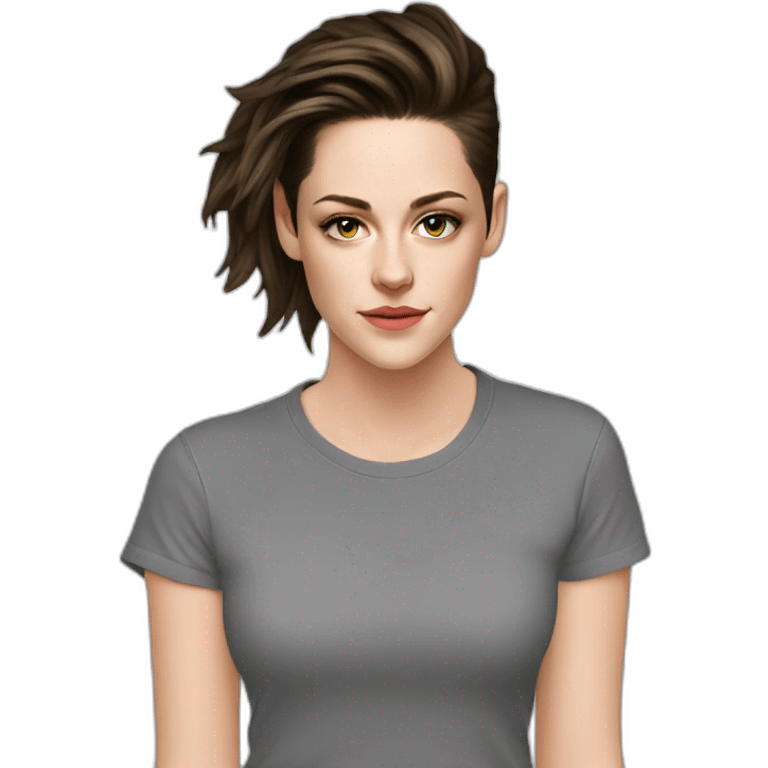 Kristen stewart gray in round neck t-shirt emoji