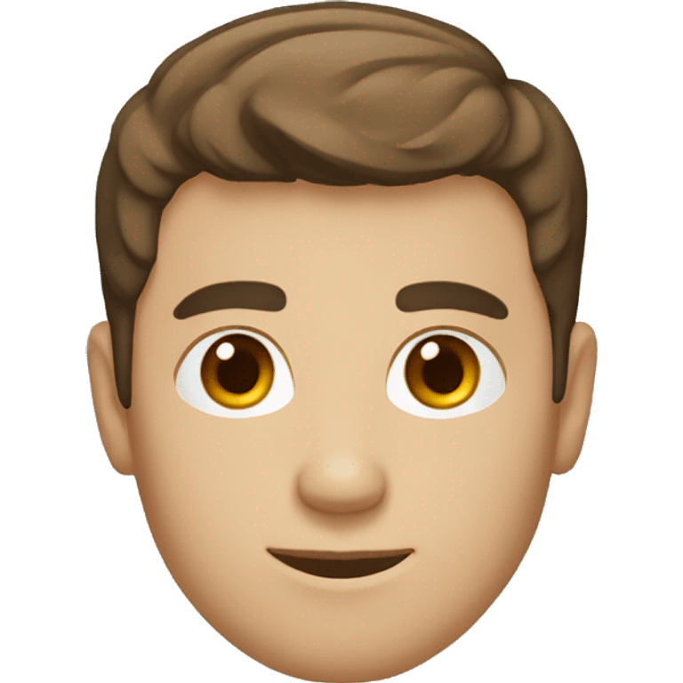 man with short brown hair, brown eyes, laptop. emoji