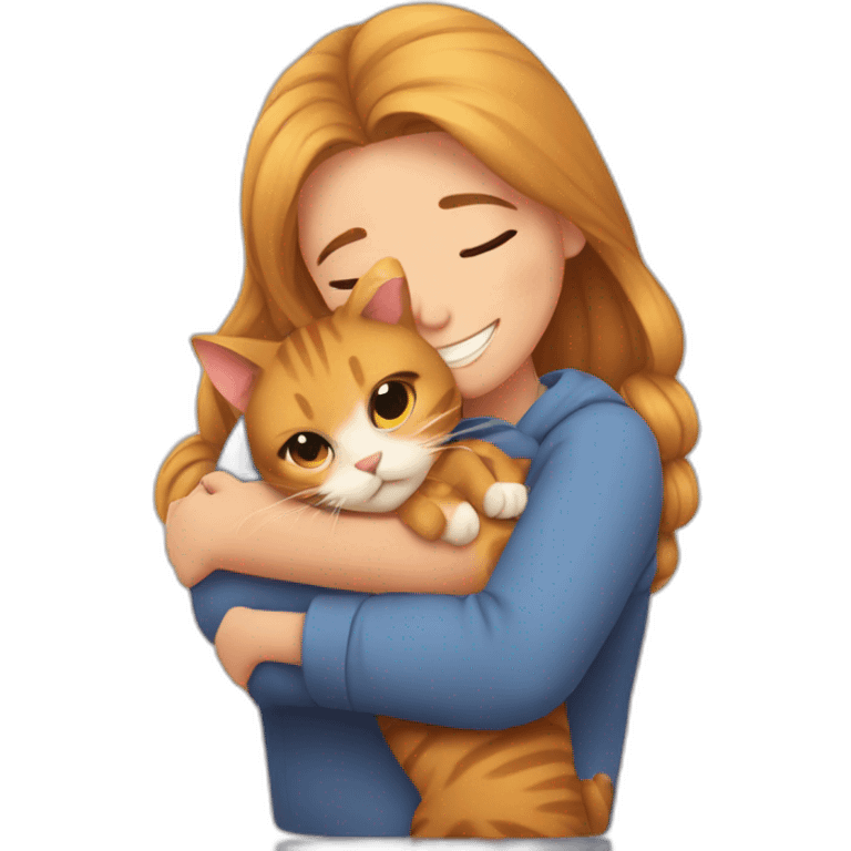 The cat hugs the girl emoji