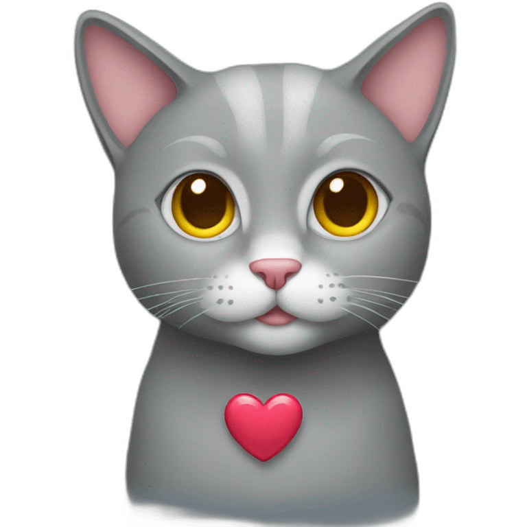 Grey cat with heart emoji