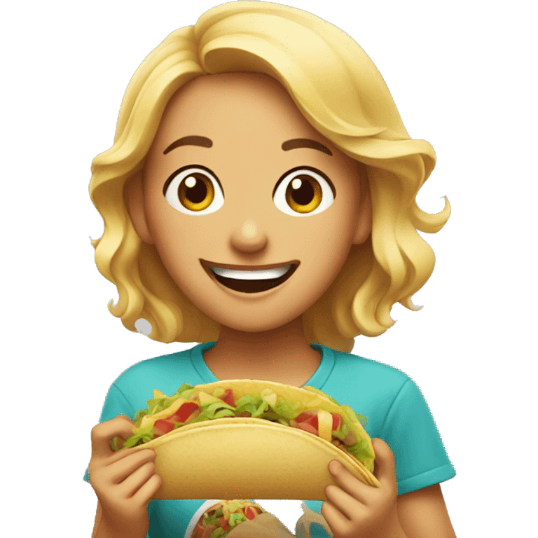 Happy girl eating taco emoji