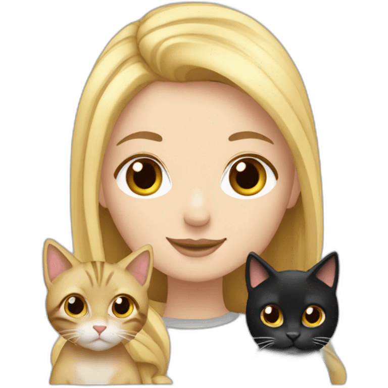 Blond white girl with 2 cats  one brown and one black emoji