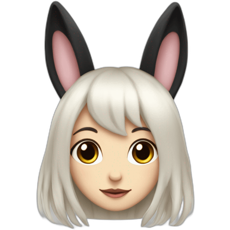 bunnygirl with long and fluffy black ears, long black hair emoji