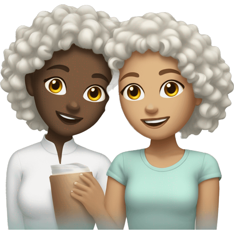 two light skin curly hair girls doing skincare face mask at home  emoji