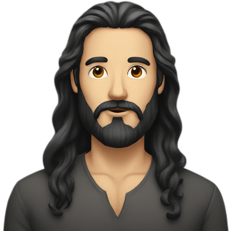 Man with long blach hair and black beard  emoji