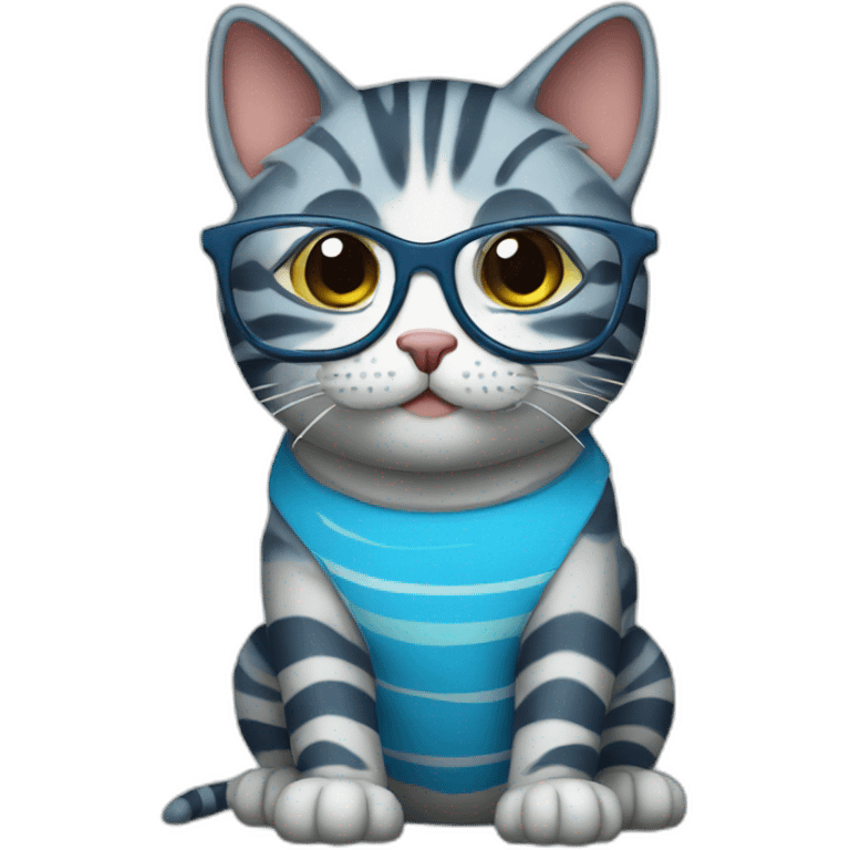 striped blue cat with glasses emoji