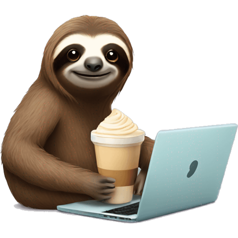 sloth with laptop and ice latte emoji