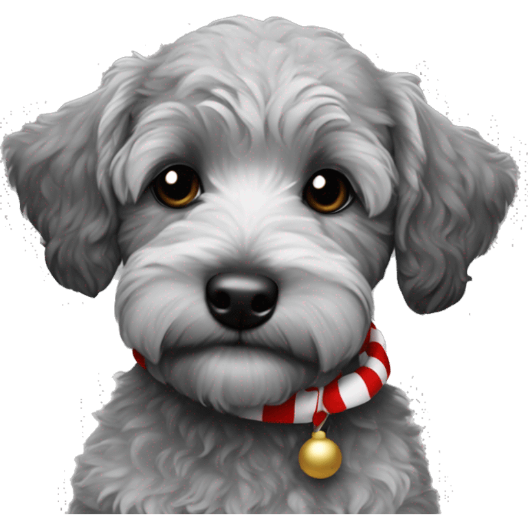 A schnoodle Christmas puppy that is grey with black patches emoji