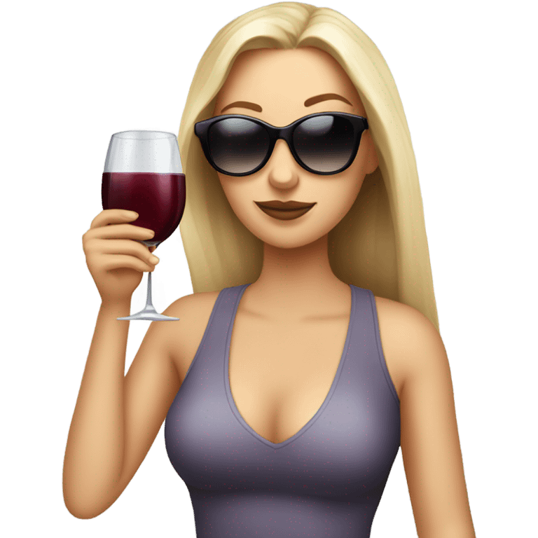 White girl wearing sunglasses holding one glass of wine smoking  emoji