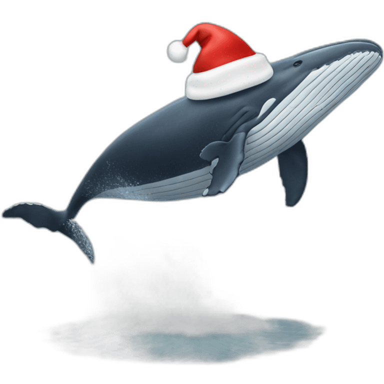 Humpback whale breaching out of the water and wearing a Santa hat  emoji