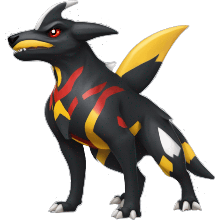 Black Cool Edgy Nargacuga-Houndoom-Garchomp Fakémon  with White and Red and yellow and black Edgy markings emoji