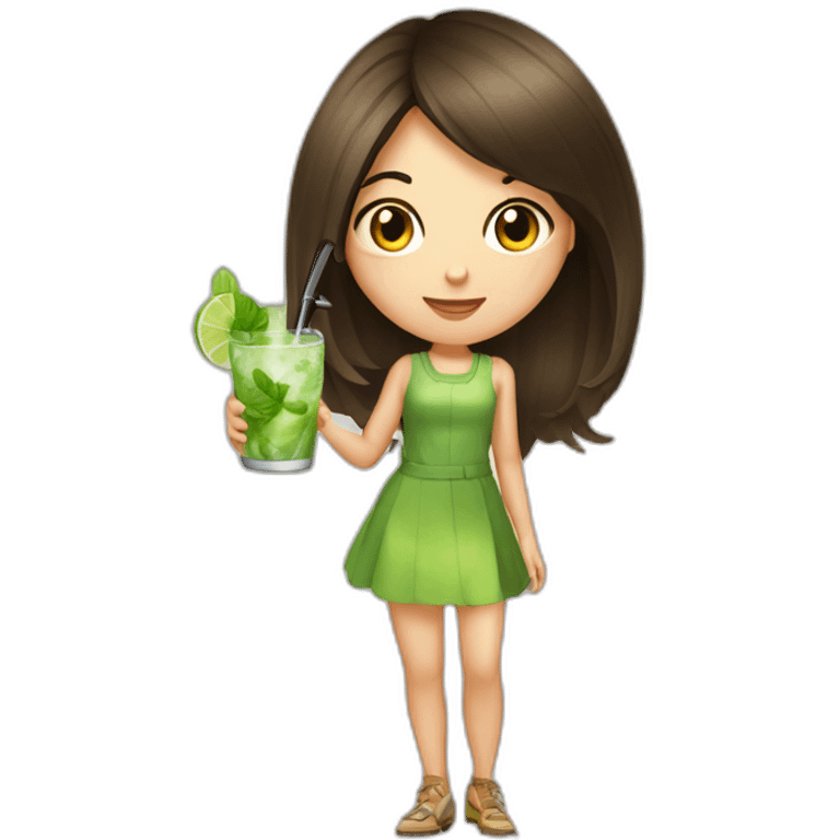 brunette girl with magnifying glass and mojito emoji