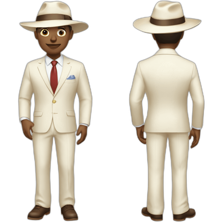 Men wearing ecru Panama hat and ecru suit emoji