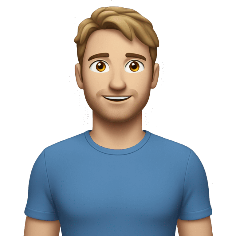 A head and shoulders shot of a 32 year old Caucasian man, with short brown hair,   with blue eyes wearing a t-shirt. emoji