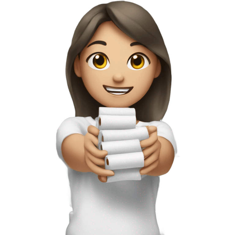 Girl holding as many toilet rolls in hands as she possibly could  emoji