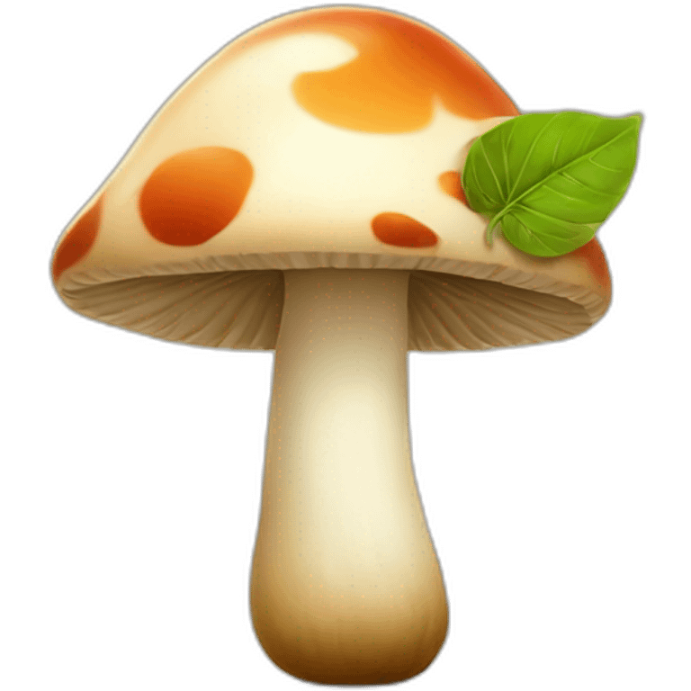 mushroom that smiles with a leaf emoji