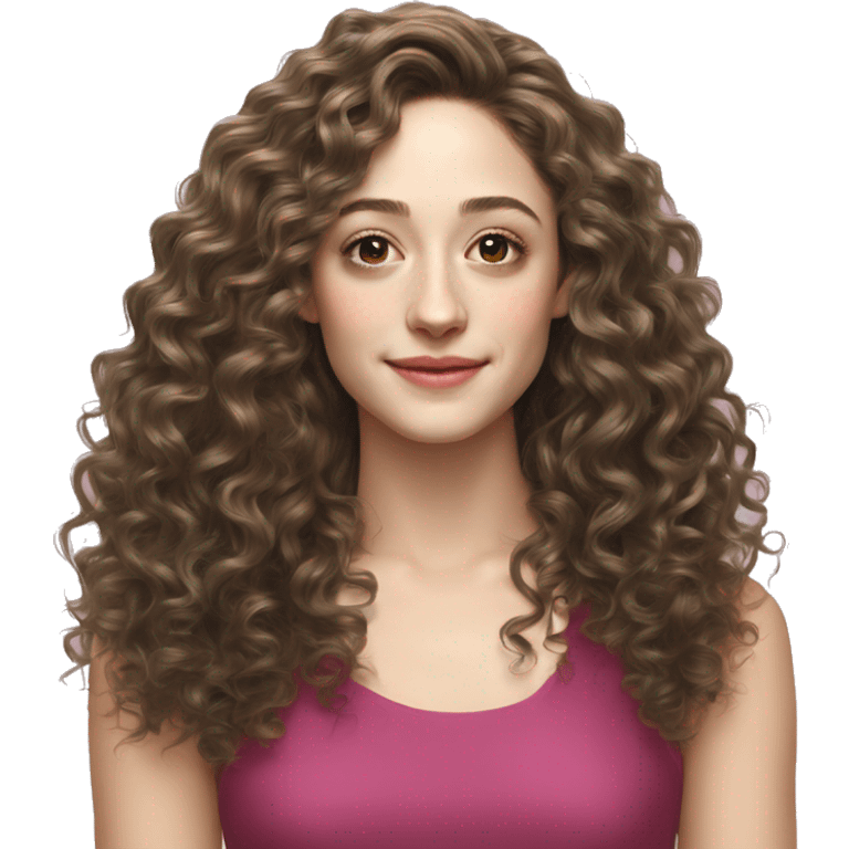 Emmy Rossum Teenager long curly hair, hyperreal photoreal emoji