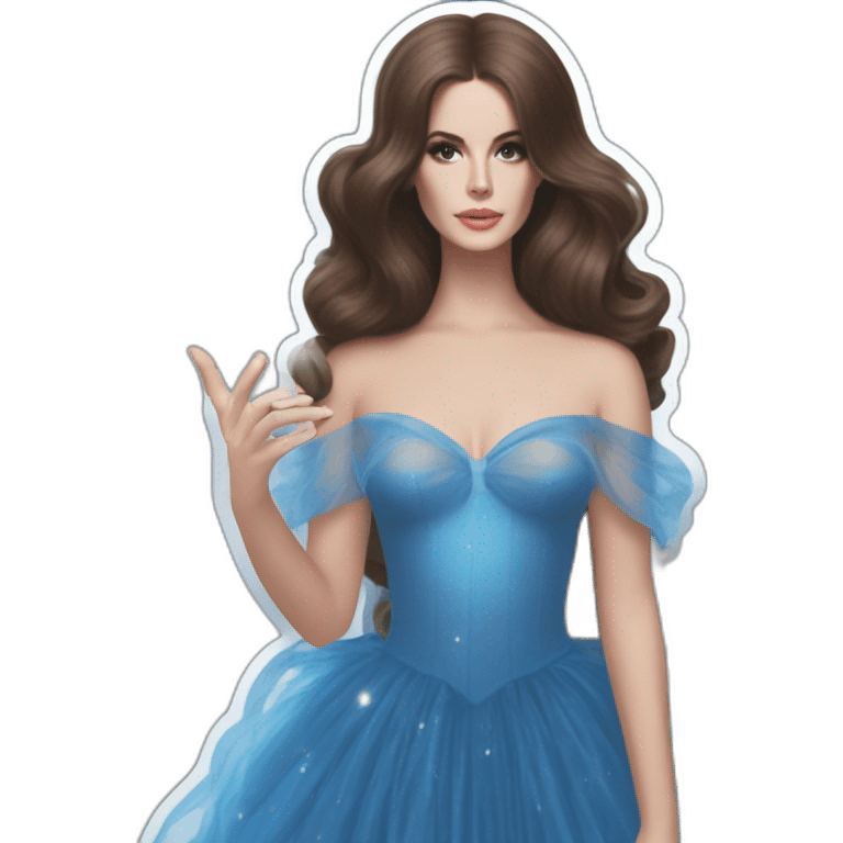 Lana Del Rey casting a spell com um vestido transparente azul cintilante tomara que caia rasgado emoji