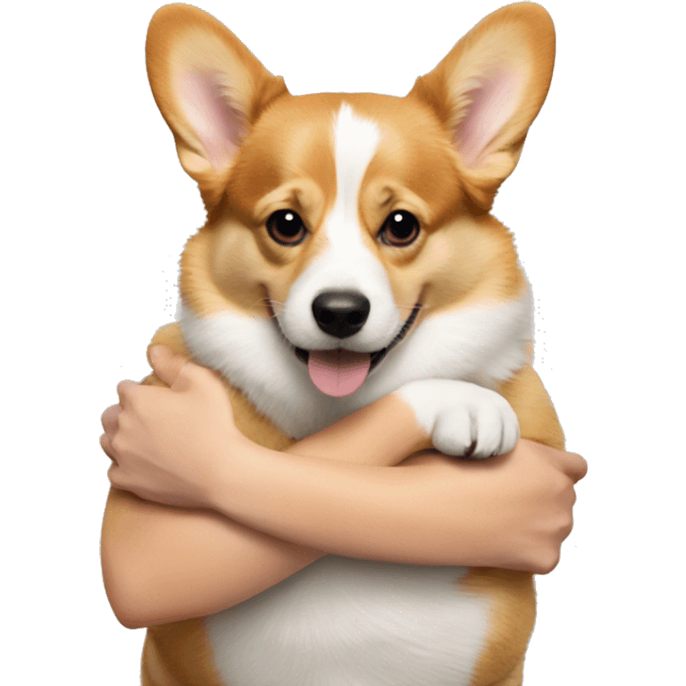 corgi in the arms of a blonde emoji