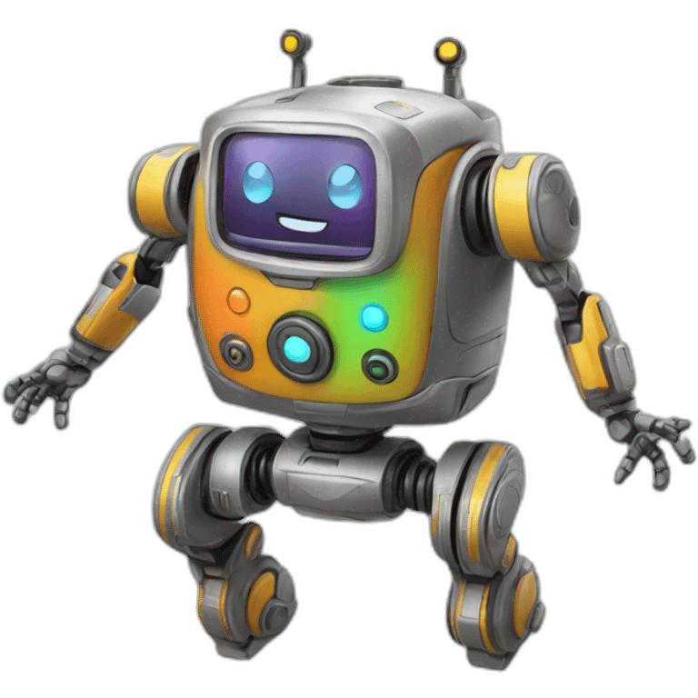 a cheerful multi-colored jumping robot emoji