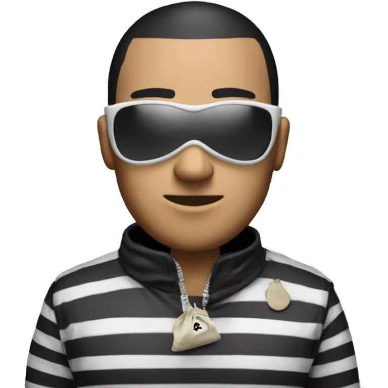 Guy with ski mask white and black striped shirt with moneybag emoji