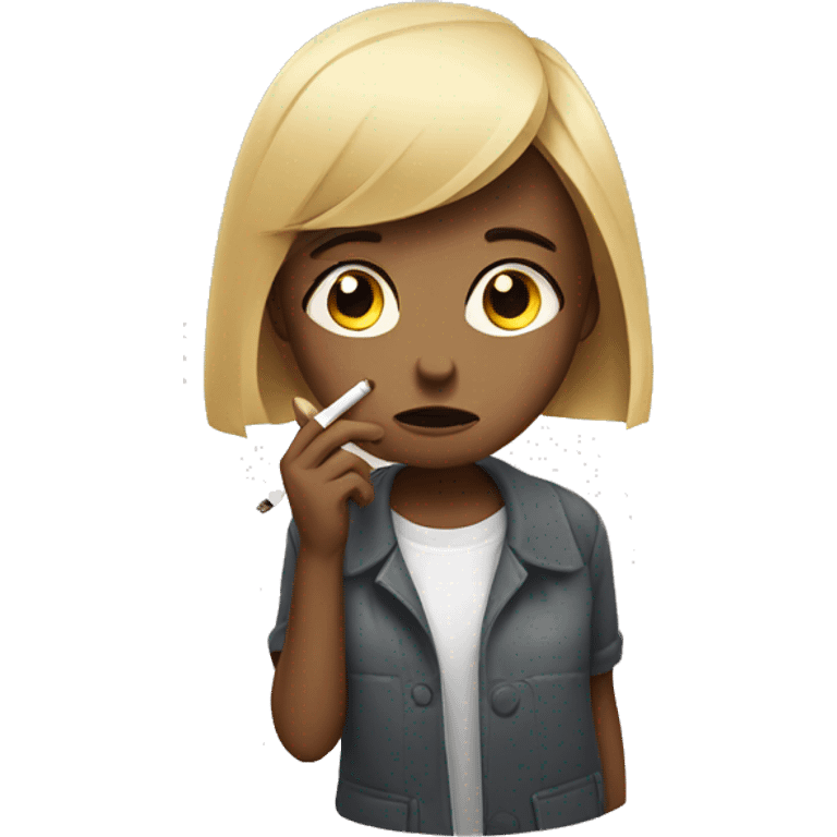 Sad girl smokes cigarette  emoji