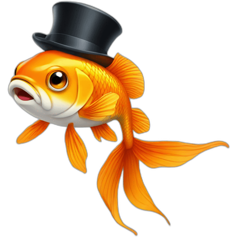 A gold fish wearing a top hat emoji