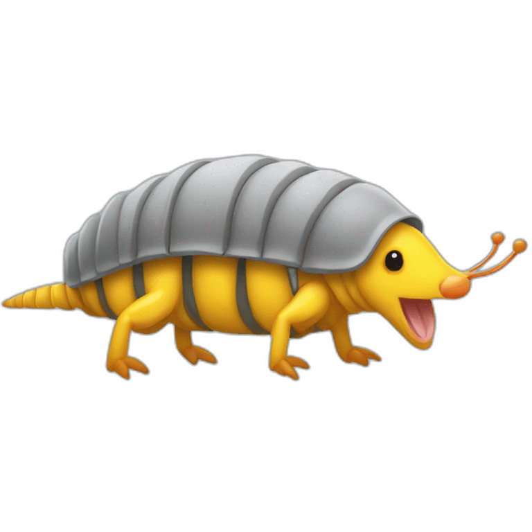 Gray pig armadillo centipede insect with yellow duck face emoji