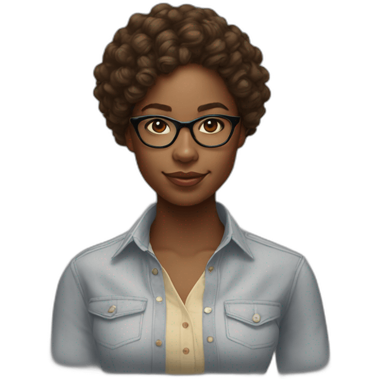 young black woman software engineer with eyeglasses with curly brown hair with ralph lauren shirt emoji