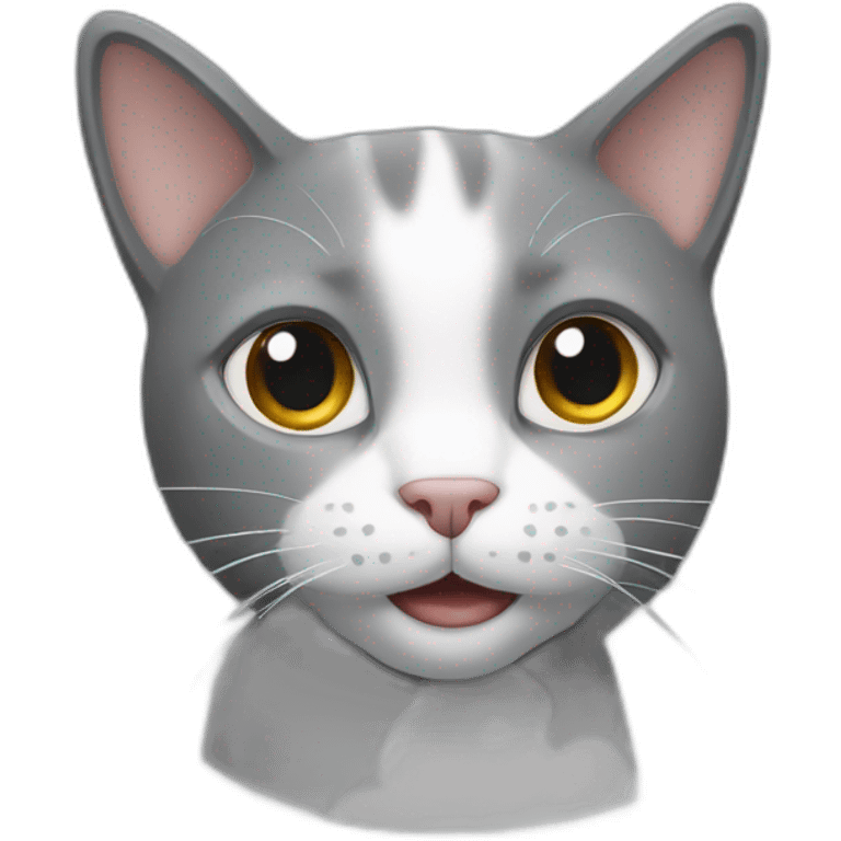 a grey cat with a white spot on its nose is playing emoji