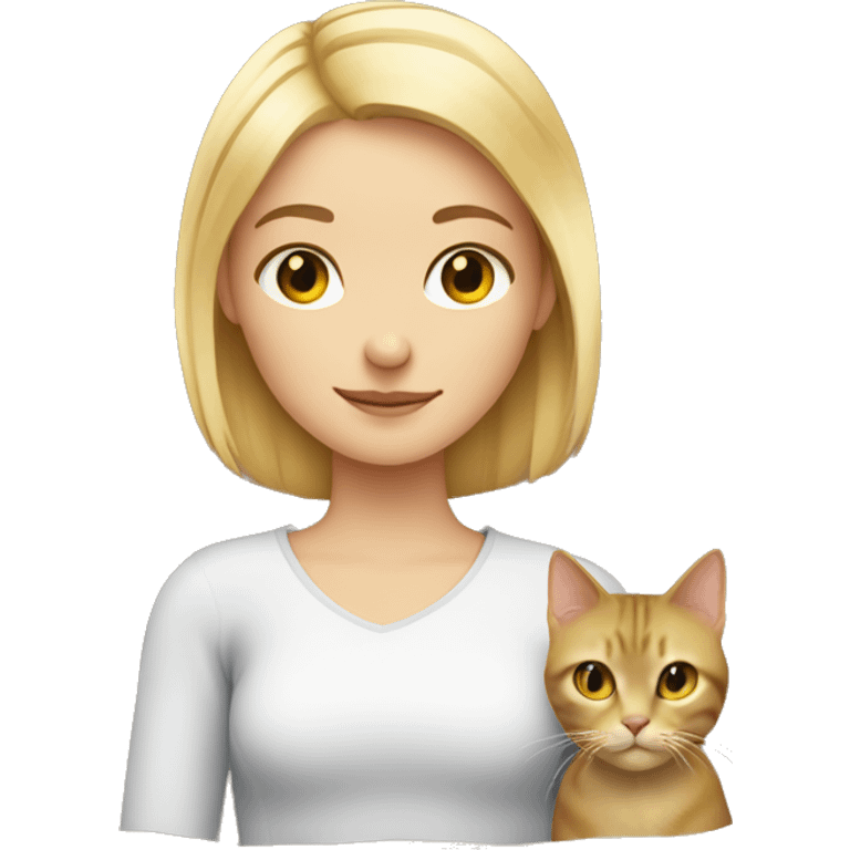 blonde girl With a square cut and a European cat in his arms emoji