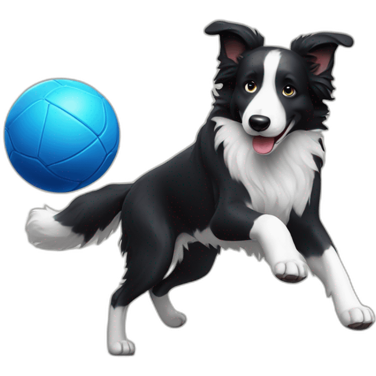 Border collie playing football with blue ball emoji