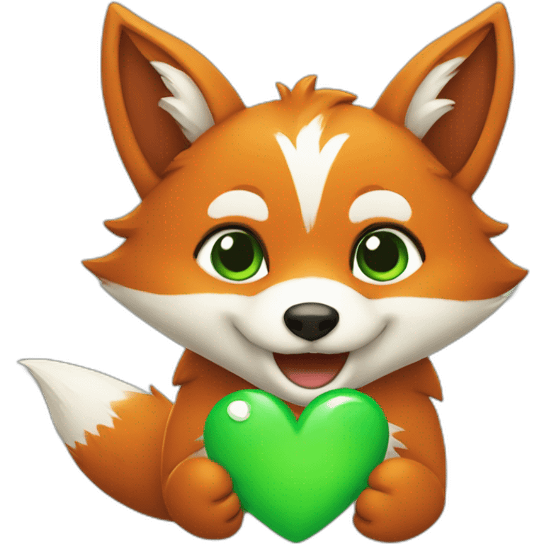 Happy Fox with a green heart in his hand  emoji